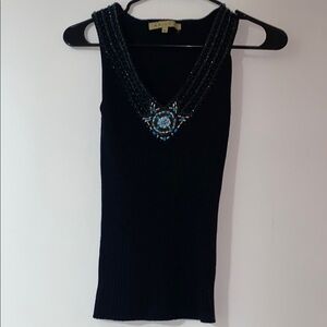 Vintage Kaily K Black Sleeveless V Neck Beaded Knit Top